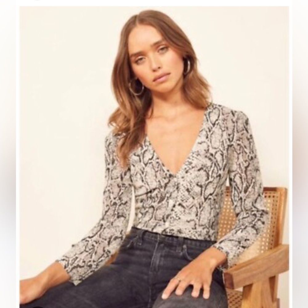 Reformation Monochrome Snake Print Blouse